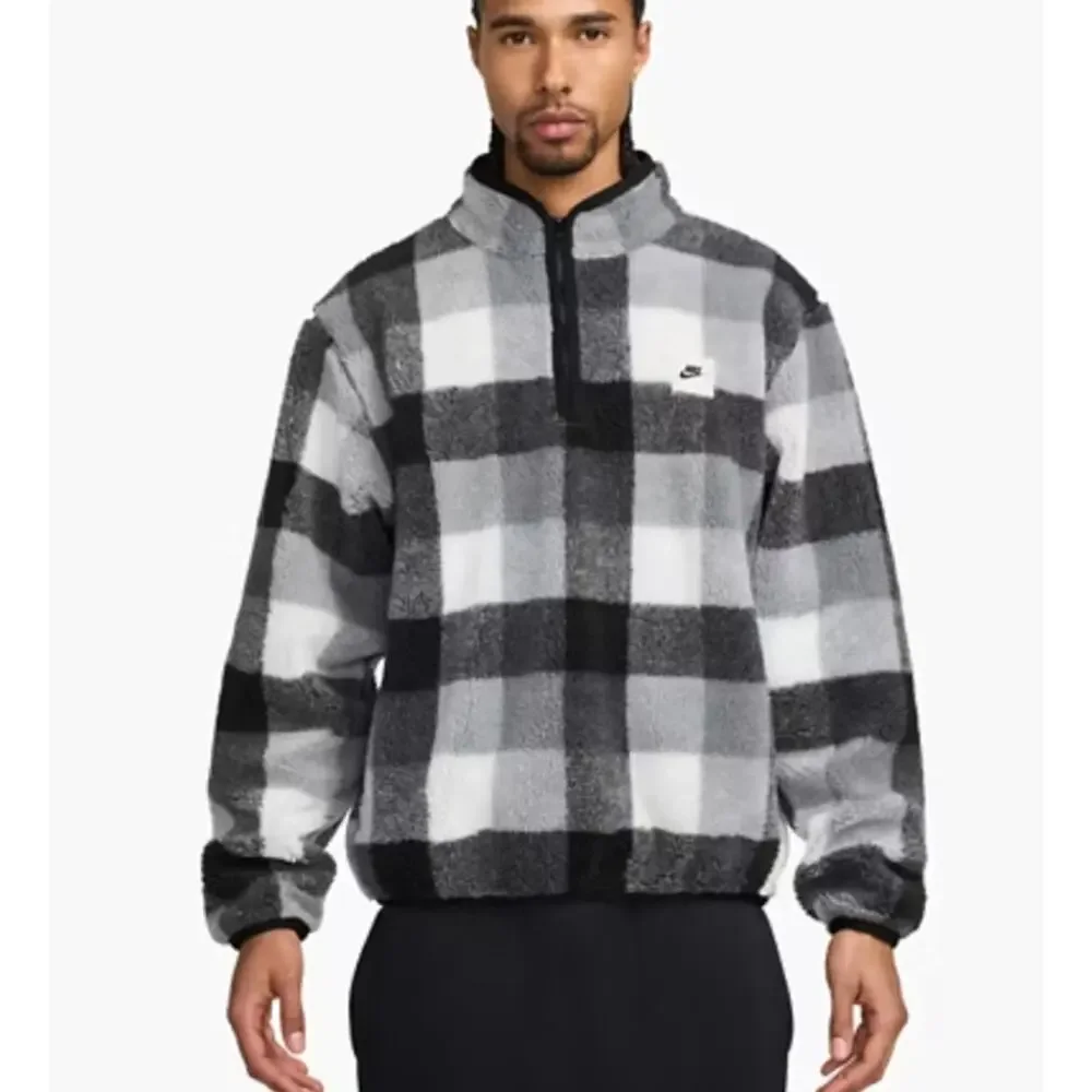 Nike Club Gray Plaid Fleece Men's Winterized Half-Zip NWT Size M